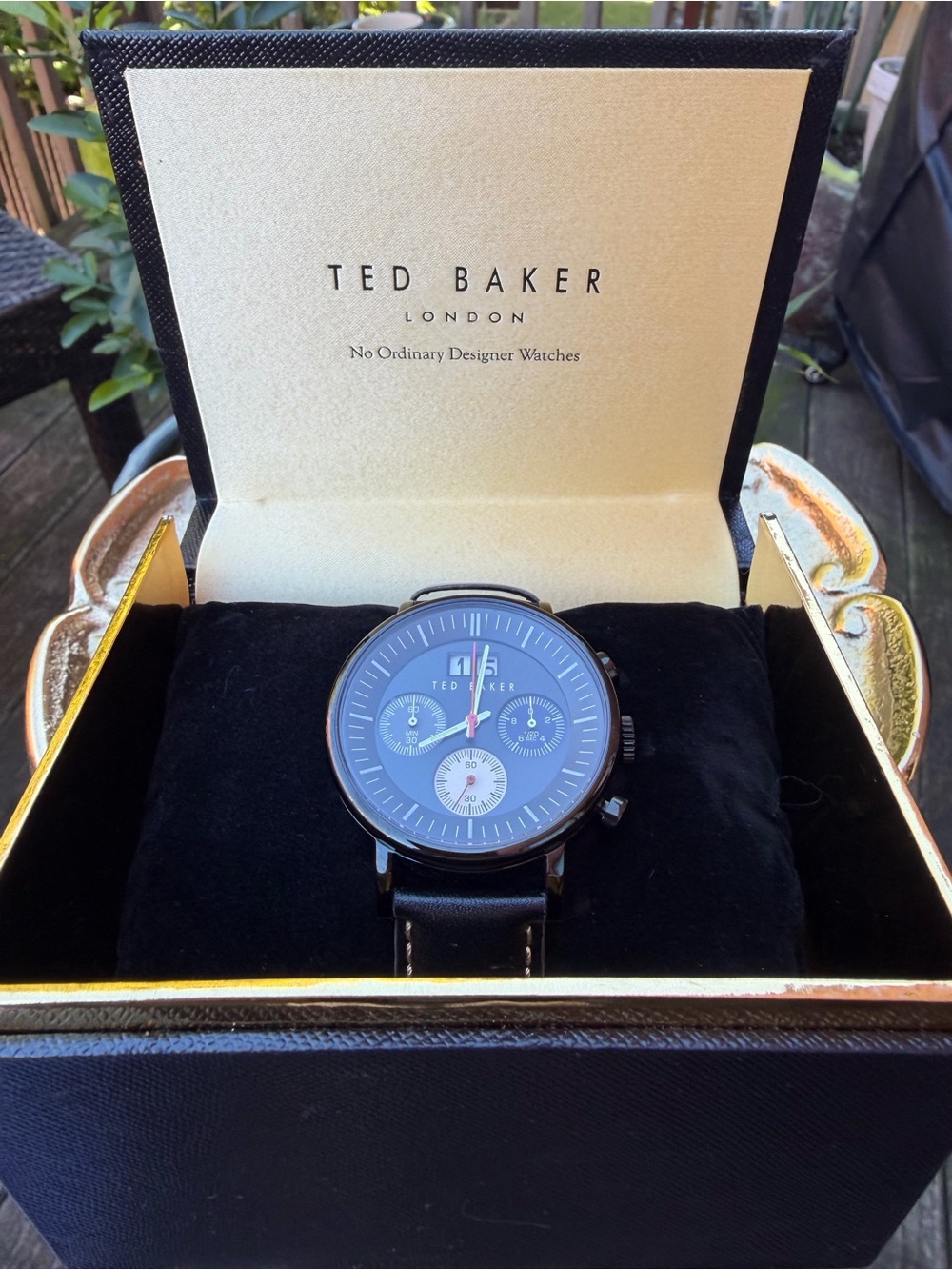 Ted Baker Men's Chronograph Black Leather Watch TE10023471 Big Date